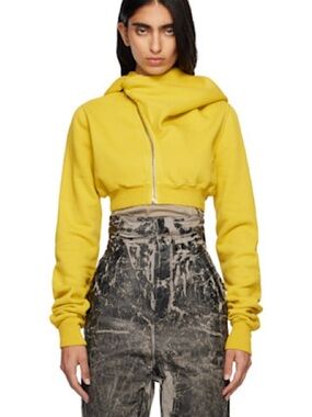Rick Owens Yellow Cropped Hoodie